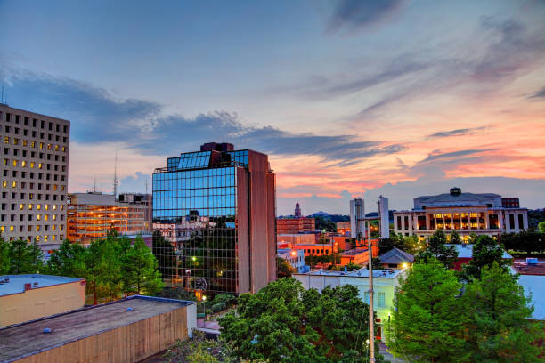 Aerial view of downtown Lafayette Louisiana at sunset